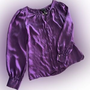 White House Black Market 100% Silk long sleeves blouse with silver bottoms